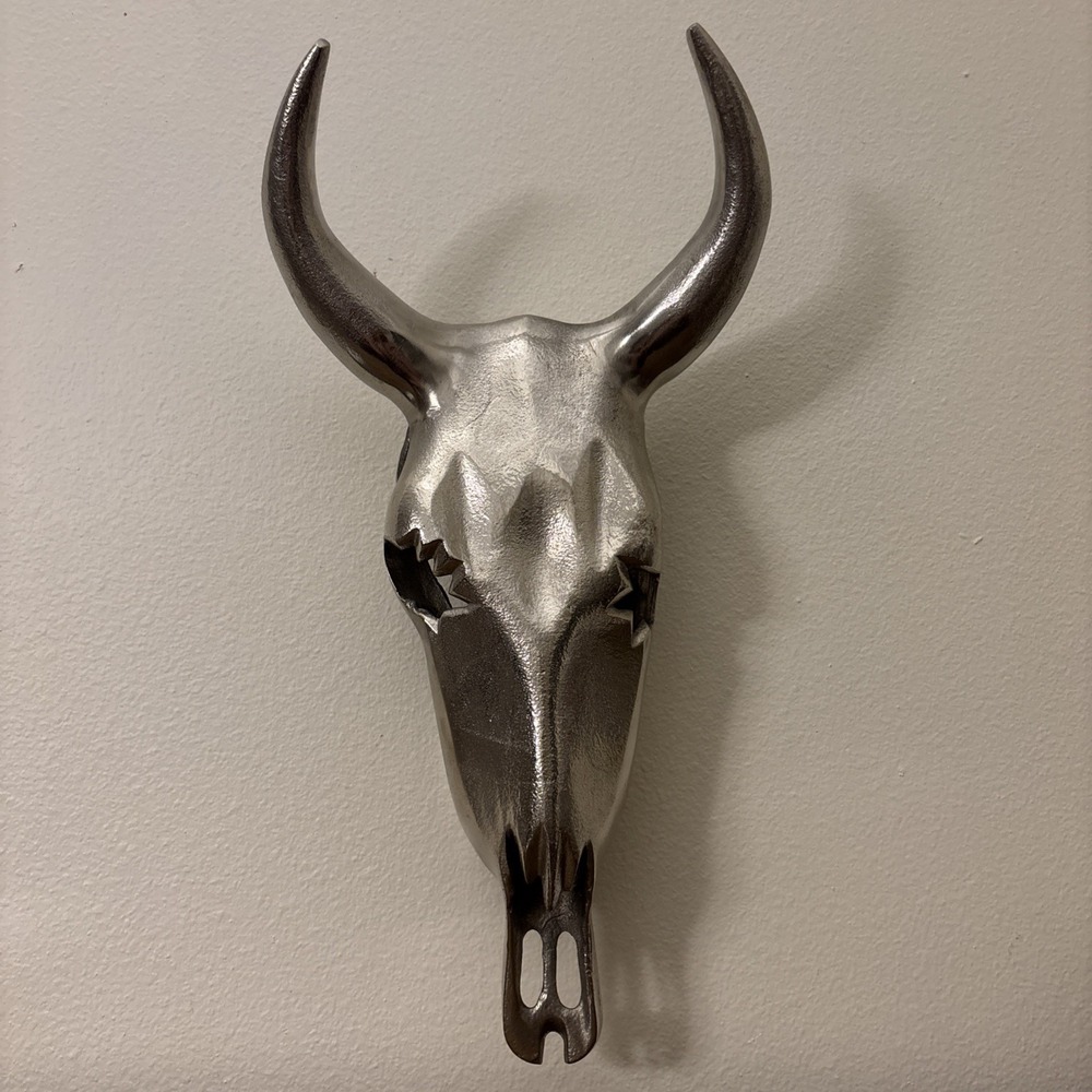 Steer Skull Cast Metal Bull Wall Decor Sculpture Rustic Southwestern Horns 19" H